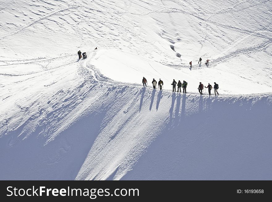 Since l 'Aiguille du Midi, 3842 meters, you can see the climbers down the mountain ridge