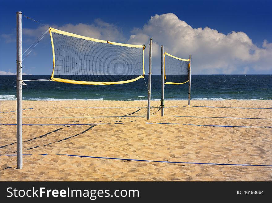 Beach volleyball net at the end of summer