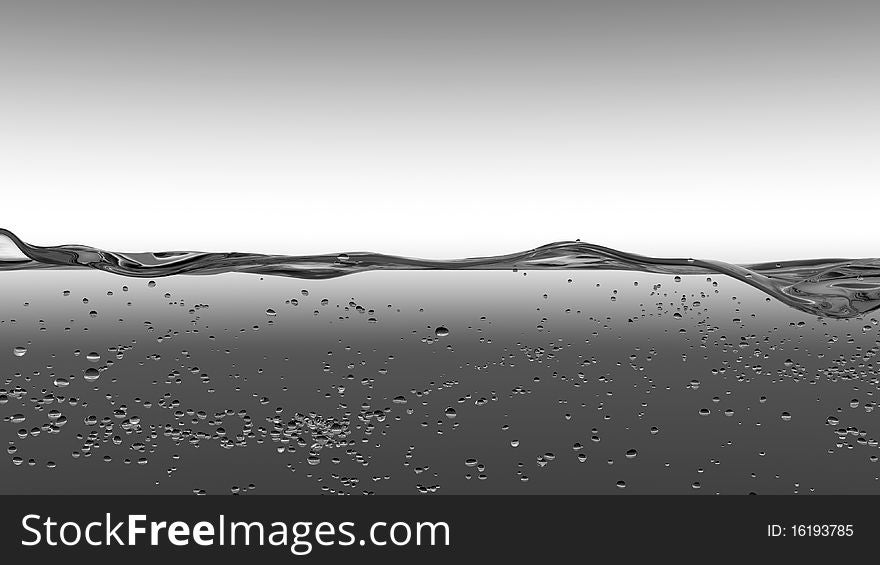 3D illustration of an waterfront cut view with bubbles and sparkle. 3D illustration of an waterfront cut view with bubbles and sparkle.