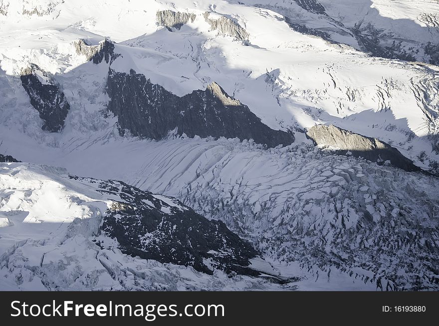 On the slopes of Mont-Blanc, you can see the Glacier des Bossons