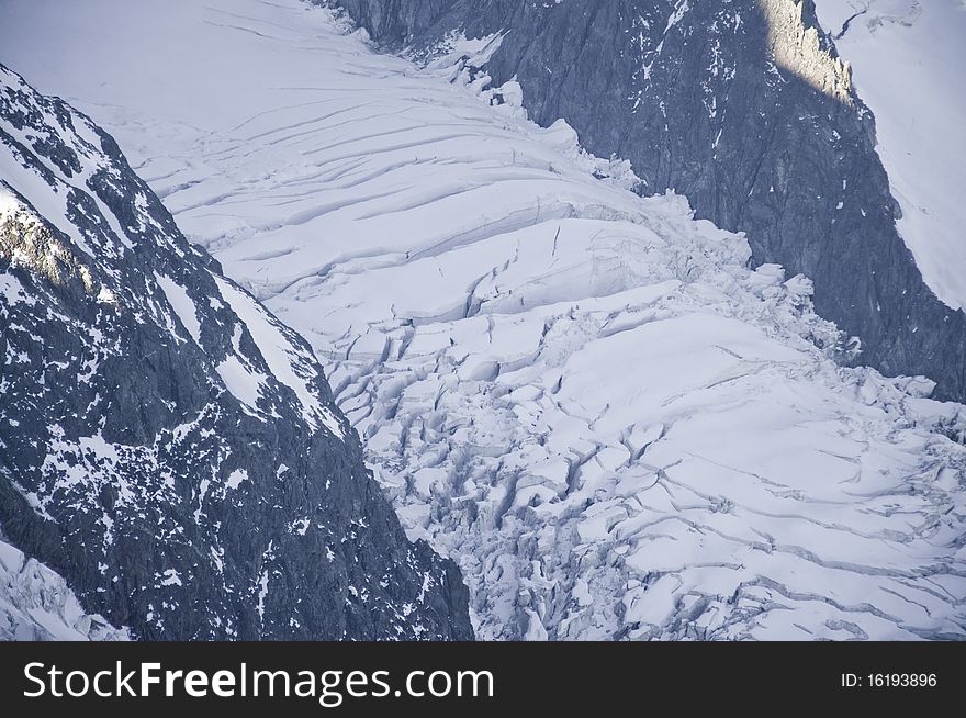 On the slopes of Mont-Blanc, you can see the Glacier des Bossons