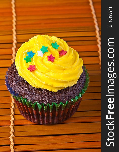 Yellow Vanilla Cupcake With Confetti Stars
