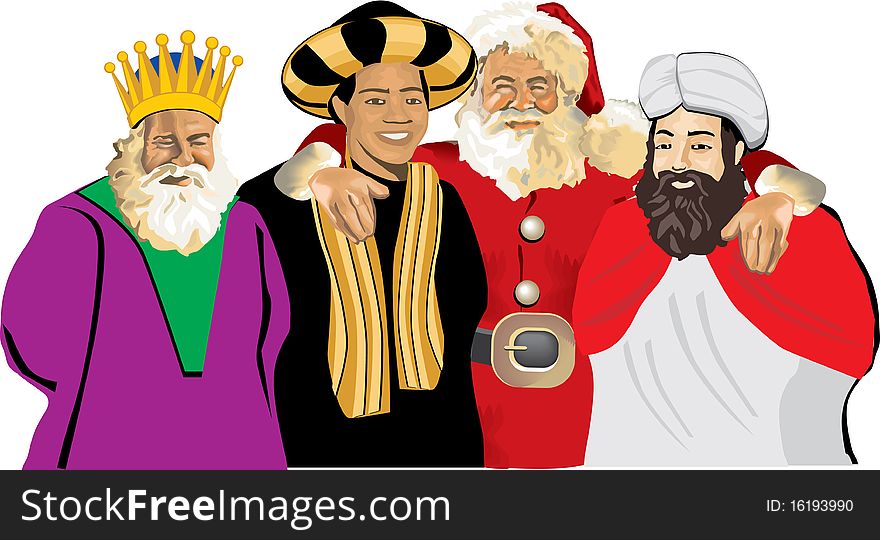 Santa Claus With Three Wise Men