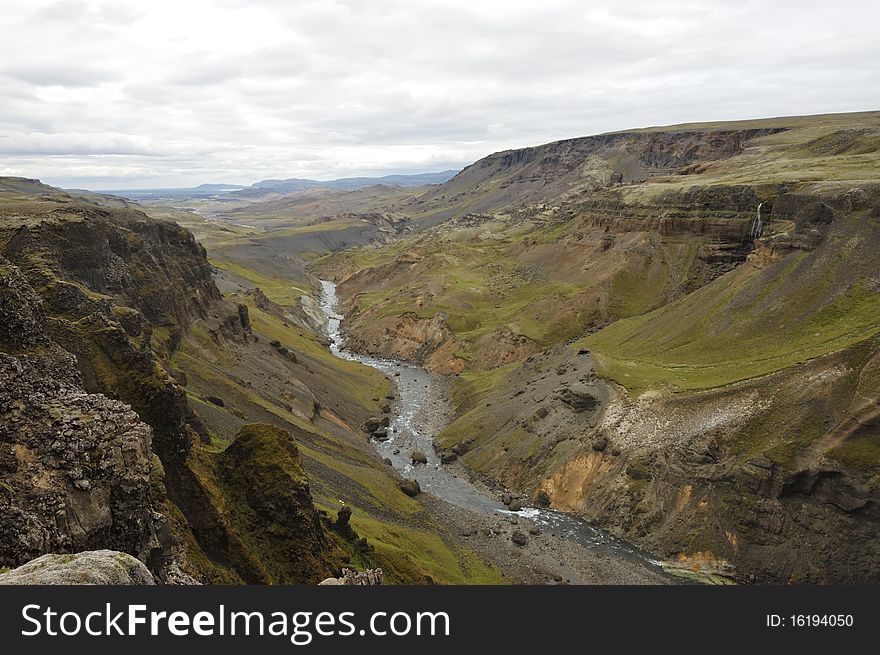 Fossa river gorge near Haifoss waterfall (122m) in Iceland. Fossa river gorge near Haifoss waterfall (122m) in Iceland.