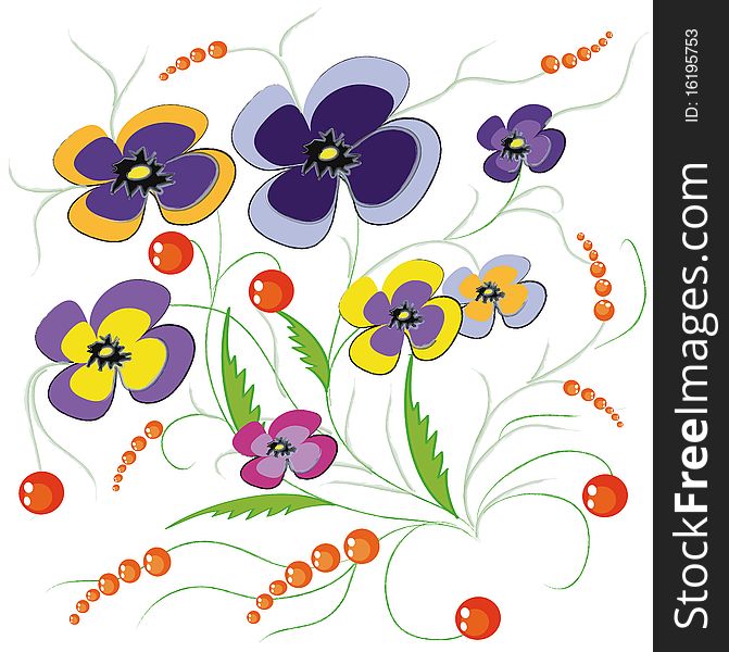 Background with varicolored  flowers and berries.