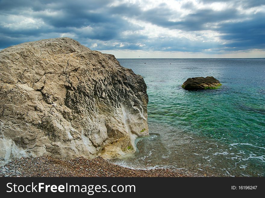 Rainy sea. Composition of nature. Element of design.