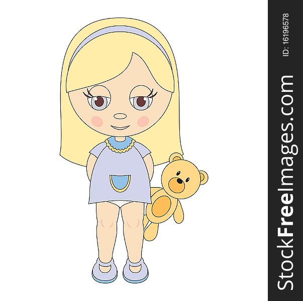 Illustration of little girl with teddy bear