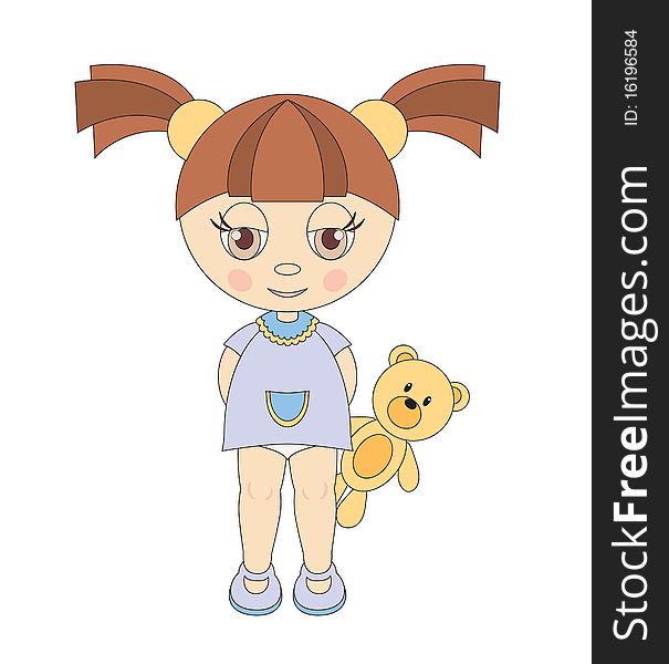 Illustration of little girl with teddy bear