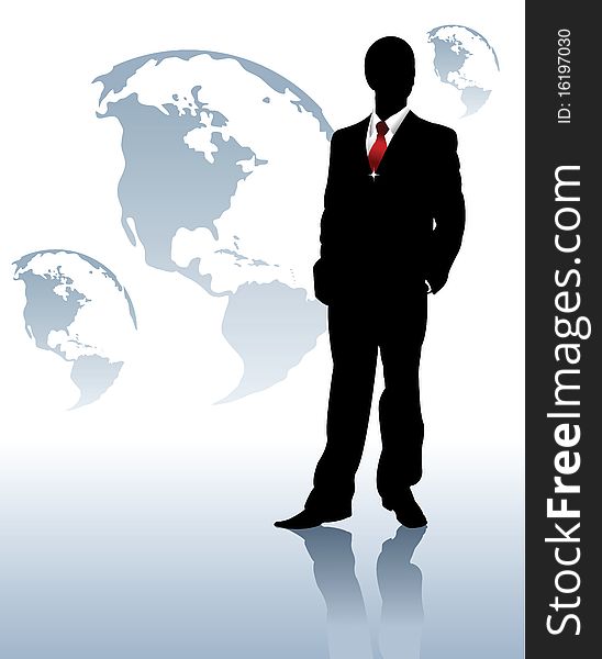 Silhouette of the businessman on a blue background