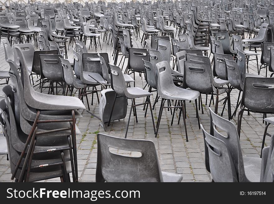 Empty chairs for the general audience of the Pope. Empty chairs for the general audience of the Pope