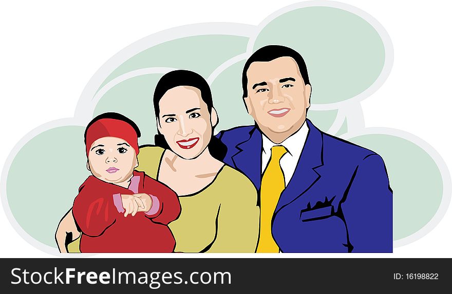 Three member hispanic family portrait