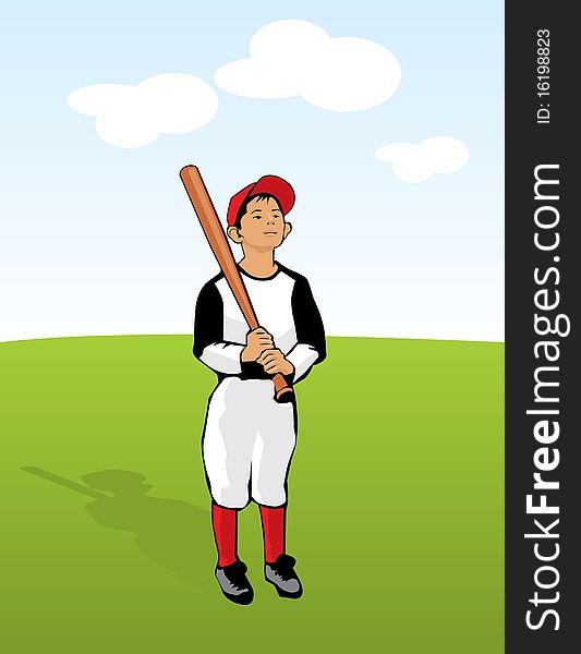 Color drawing of a boy holding a bat waiting for a pitch. Color drawing of a boy holding a bat waiting for a pitch.