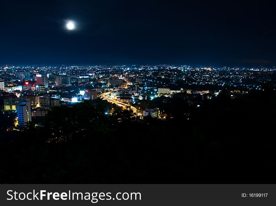 Top view of Pattaya in the night ,Thailand