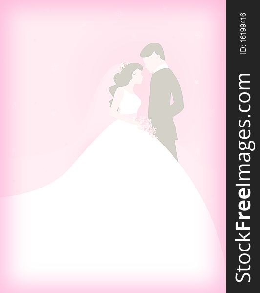 Silhouette of a couple [bride and groom]with cute pink background. Illustration for wedding, bridal party invitations and greeting card backgrounds. Silhouette of a couple [bride and groom]with cute pink background. Illustration for wedding, bridal party invitations and greeting card backgrounds