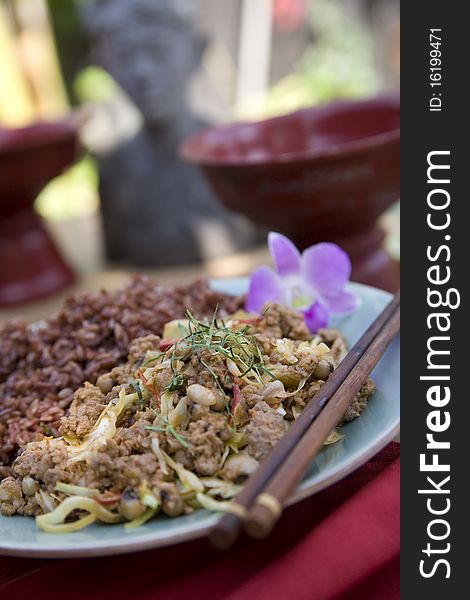 Thai food delicacies presented in traditional settings. Thai food delicacies presented in traditional settings