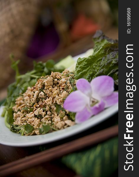 Thai food delicacies presented in traditional settings. Thai food delicacies presented in traditional settings