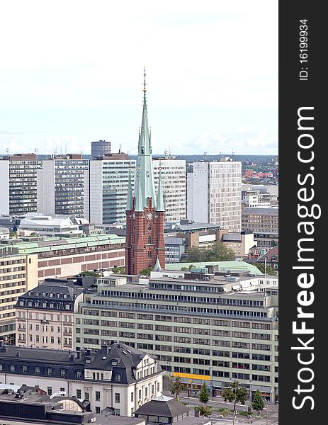 Aerial view of the Stockholm City Sweden form top of City Hall tower