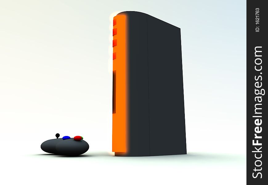 A computer created image of a games console.