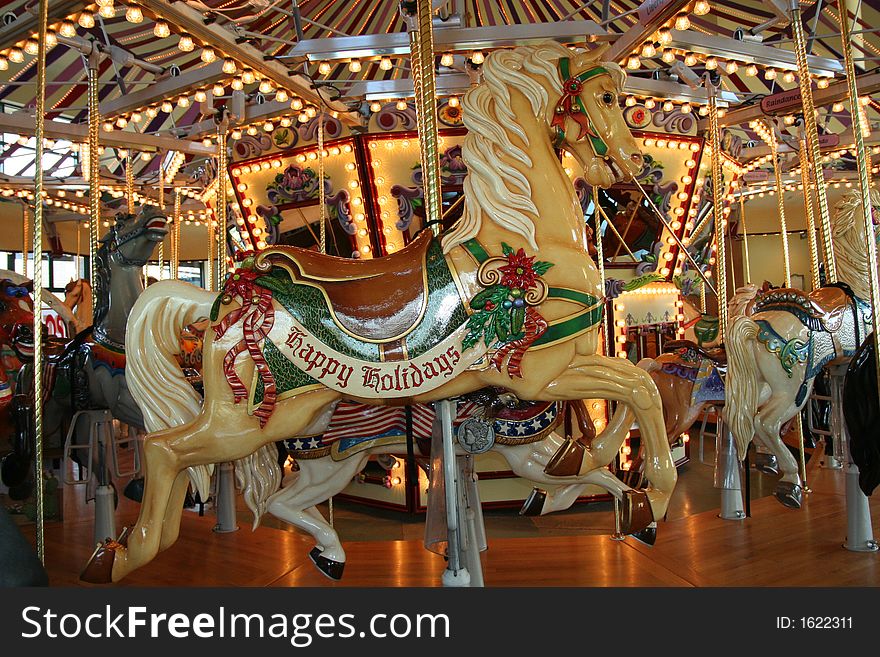 Hand carved seasonal carousel horse. Hand carved seasonal carousel horse.