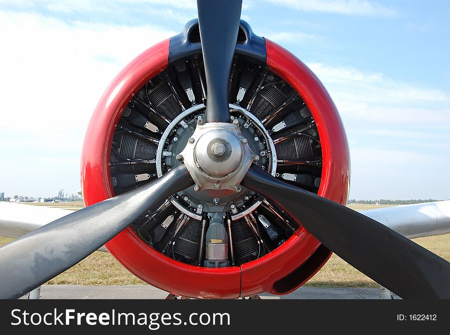 Round engine nose and cover of historic classic airplane. Round engine nose and cover of historic classic airplane