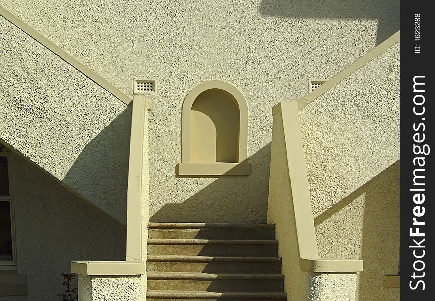 Stylish set of art deco steps on a 1930's stucco plaster house. Taken in the historic seaside suburb of St Kilda. Stylish set of art deco steps on a 1930's stucco plaster house. Taken in the historic seaside suburb of St Kilda.