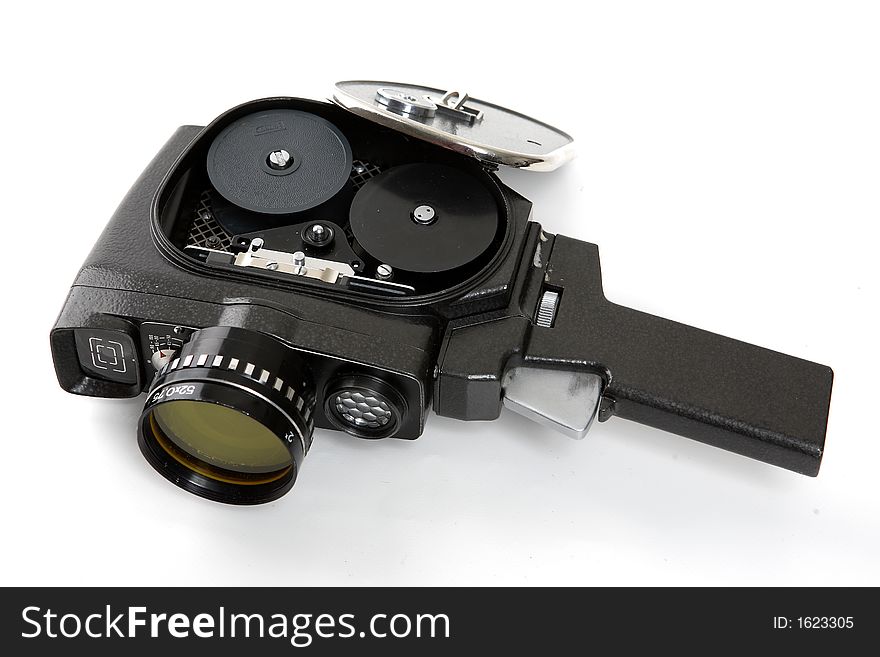 Old movies camera isolated on a white background