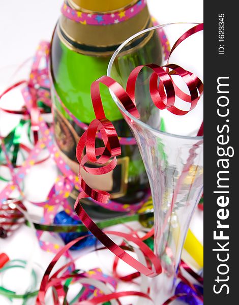 Bright and colorful party scene with champagne