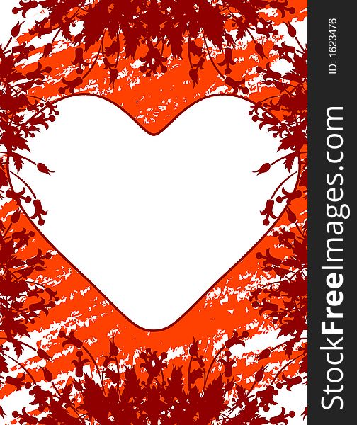 Valentine's Day greeting card with flowers and heart on grunge background