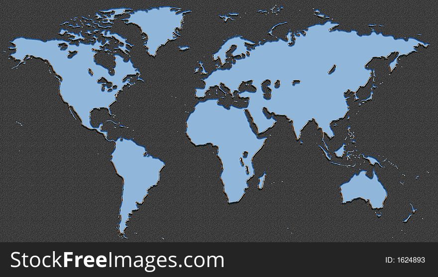 World map incised into black marble or granite. World map incised into black marble or granite