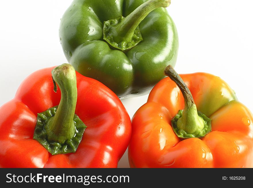 Red green orange bell-pepper vegetable healthy isolated. Red green orange bell-pepper vegetable healthy isolated
