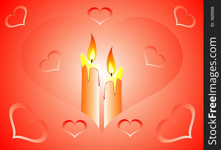 Celebratory bright background with candles for the Valentine's day a vector