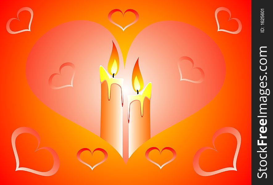 Celebratory bright background with candles for the Valentine's day a vector