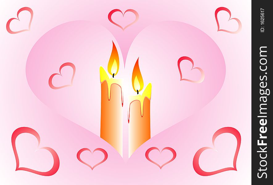 Celebratory bright background with candles for the Valentine's day a vector