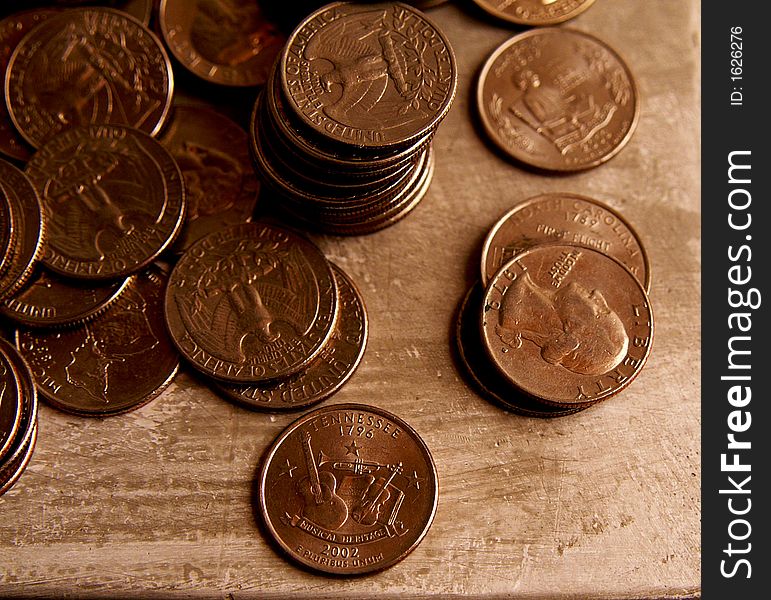 Stacks of quarters on a table