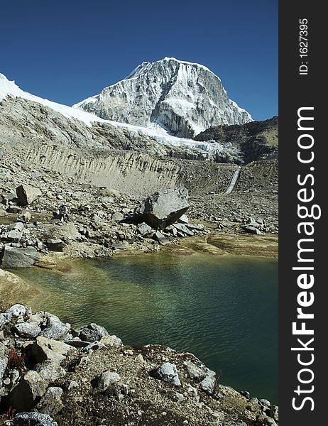 Lake and Ranrapalka peak in the Cordilleras mountain. Lake and Ranrapalka peak in the Cordilleras mountain