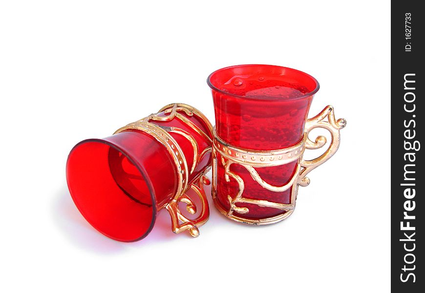 Two Beautiful Red Glass On A White Background