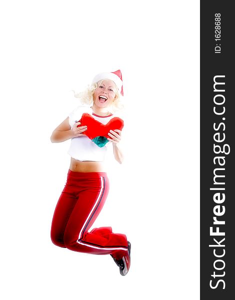 Young beautiful woman in a santa's cap smiling. Isolated on white. Young beautiful woman in a santa's cap smiling. Isolated on white.