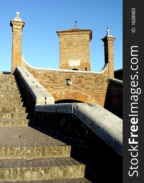 A picturesque bridge and tower in northern Italy. A picturesque bridge and tower in northern Italy