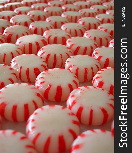 Rows of red and white peppermints.