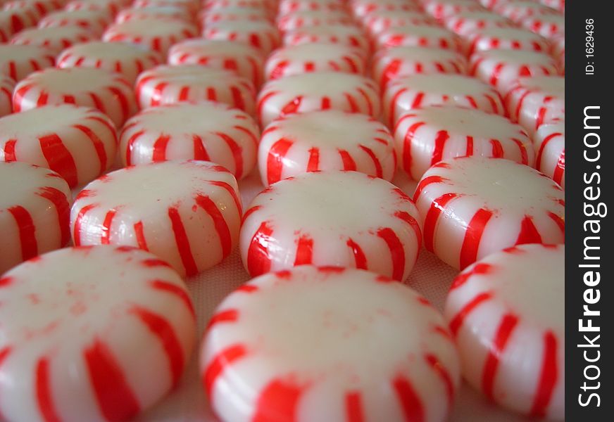 Rows of red and white peppermints.