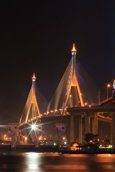 The Industrial Ring Bridge Shines At Dusk Stock Image