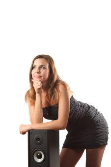 A Girl And A Speaker Royalty Free Stock Photo A Girl And A Speaker Royalty Free Stock Photo