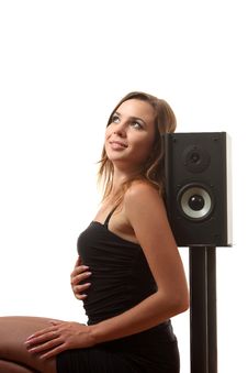 A Girl And A Speaker Royalty Free Stock Photo A Girl And A Speaker Royalty Free Stock Photo