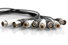 BNC And RCA Terminated Coaxial Cables Isolated Royalty Free Stock Photos