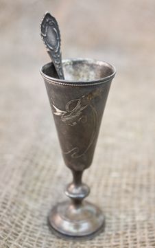 Silver Goblet With Silver Spoon Royalty Free Stock Image Silver Goblet With Silver Spoon Royalty Free Stock Image