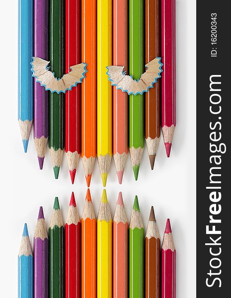 Color pencils that looks like an angry face. Color pencils that looks like an angry face