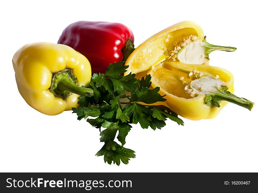 Yellow and red pepper isolated on a white background