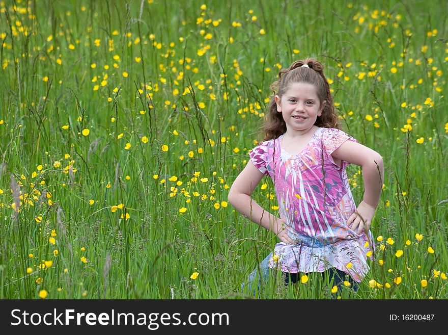 Beautiful young girl in a field of yellow flowers. Beautiful young girl in a field of yellow flowers