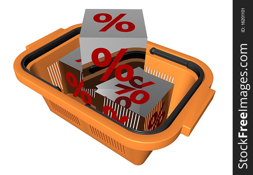 Illustration on discounts - percent sign on Dice in a cage - isolated