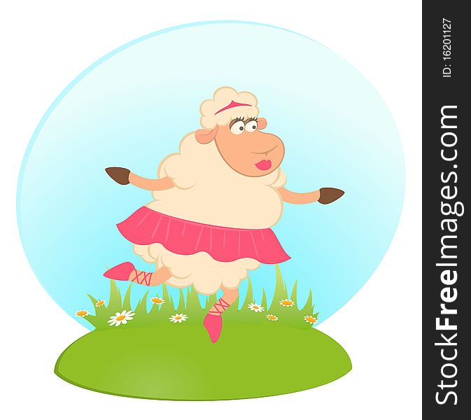 Cartoon funny sheep - ballet dancer for a design. Cartoon funny sheep - ballet dancer for a design